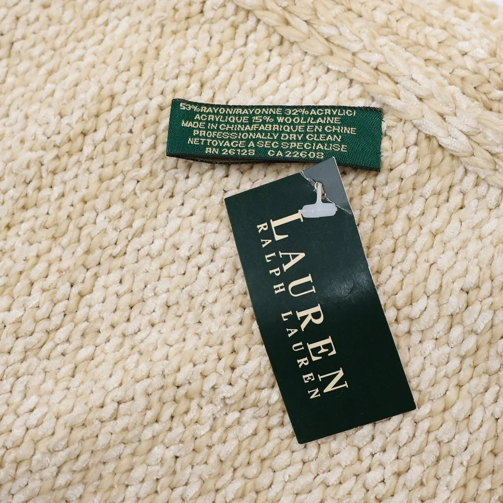 Lauren Ralph Lauren Scarf Womens Knit Rayon Wool Blend OS Cream Made in China